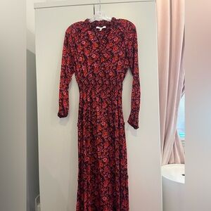 DEREK LAM red and pink smocked floral maxi dress